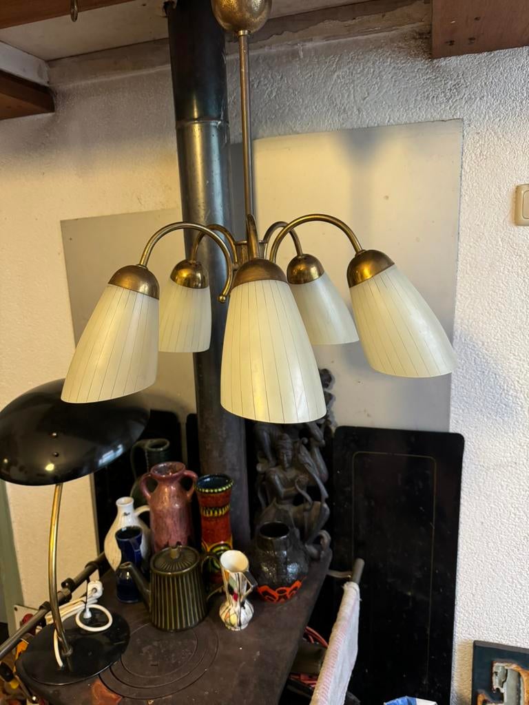 Hanglamp,fifties,sixties,Mid-Century,Rockabilly,vintage, Gebruikt, Ophalen of Verzenden, Glas, Minder dan 50 cm
