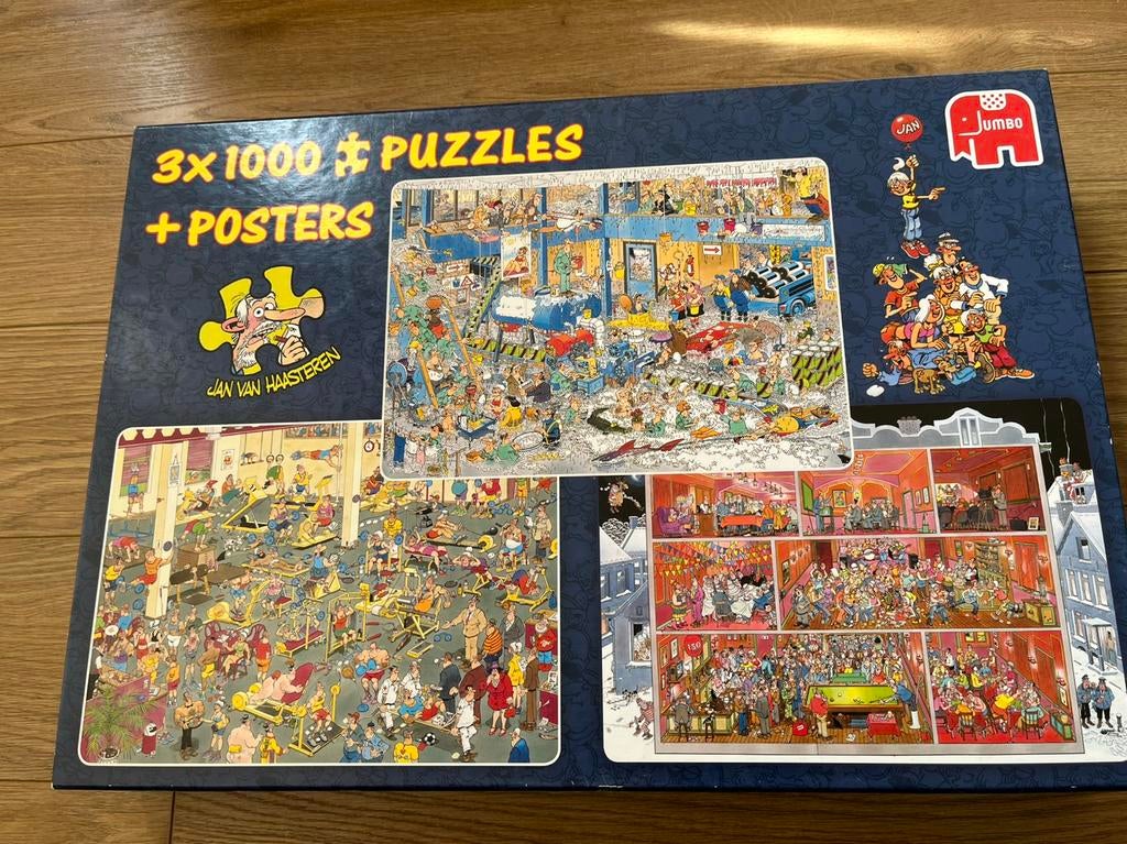 3 Jan van Haasteren puzzel in doos, Hobby en Vrije tijd, Denksport en Puzzels, Ophalen of Verzenden, 500 t/m 1500 stukjes, Zo goed als nieuw