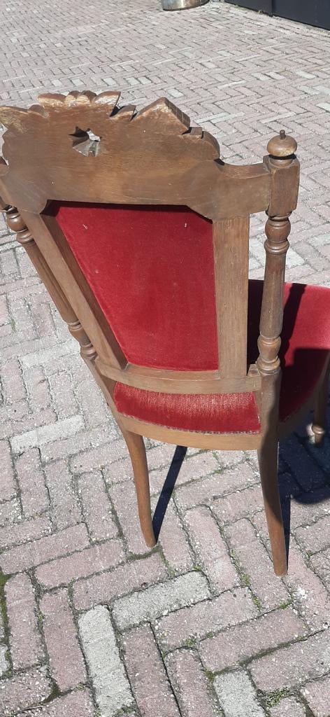 Mechels stoeltje met rood fluweel, Antiek en Kunst, Ophalen of Verzenden