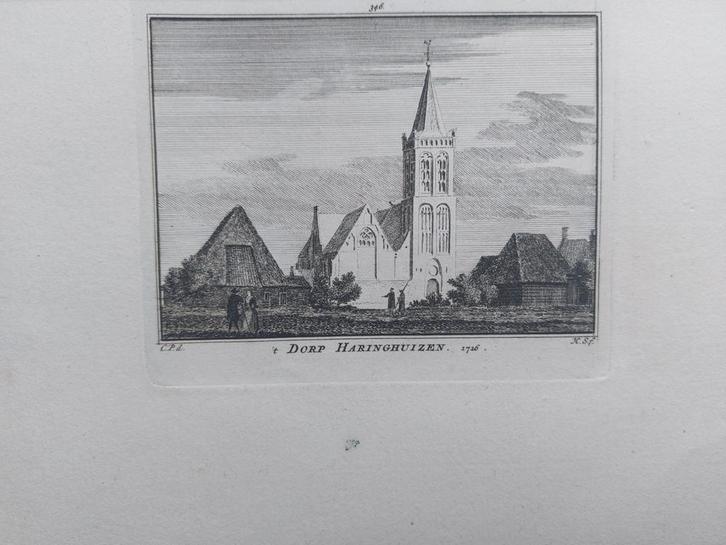 346 / Dorp Haringhuizen Oude gravure uit 18e eeuw H. Spilman, Antiek en Kunst, Kunst | Etsen en Gravures, Ophalen of Verzenden