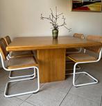 Eettafel kolomtafel massief essenhout, Ophalen, Vierkant, Scandinavisch, Zo goed als nieuw