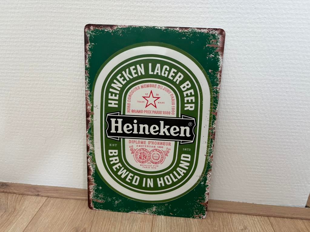 Prachtig vintage reclamebord Heineken (30x20), Ophalen of Verzenden, Zo goed als nieuw, Reclamebord