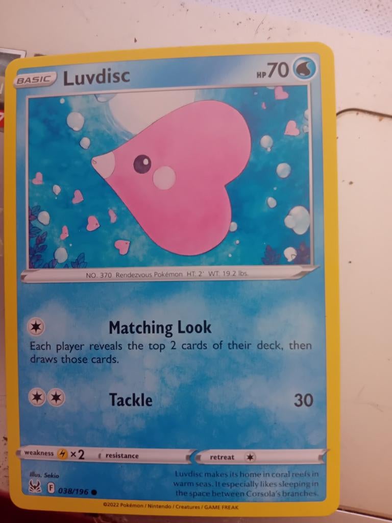 Luvdisc Pokémon Kaart (038/196) - Basic, HP 70, Ophalen of Verzenden, Zo goed als nieuw, Losse kaart, Foil