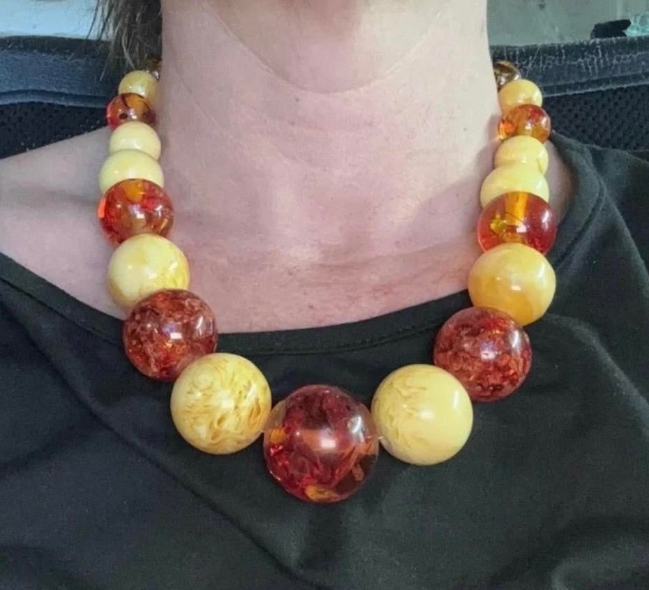 Barnstenen ketting met grote kralen, Ophalen of Verzenden, Gebruikt, Geel, Steen of Mineraal