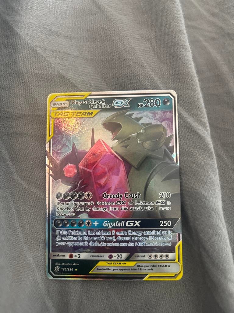 Mega Sableye & Tyranitar GX 126/236 Pokemon Kaart, Ophalen of Verzenden, Zo goed als nieuw, Losse kaart, Foil
