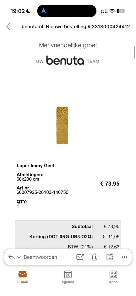 Immy Geel Loper - 60x200 cm, Ophalen, Nieuw, 50 tot 100 cm, 150 tot 200 cm