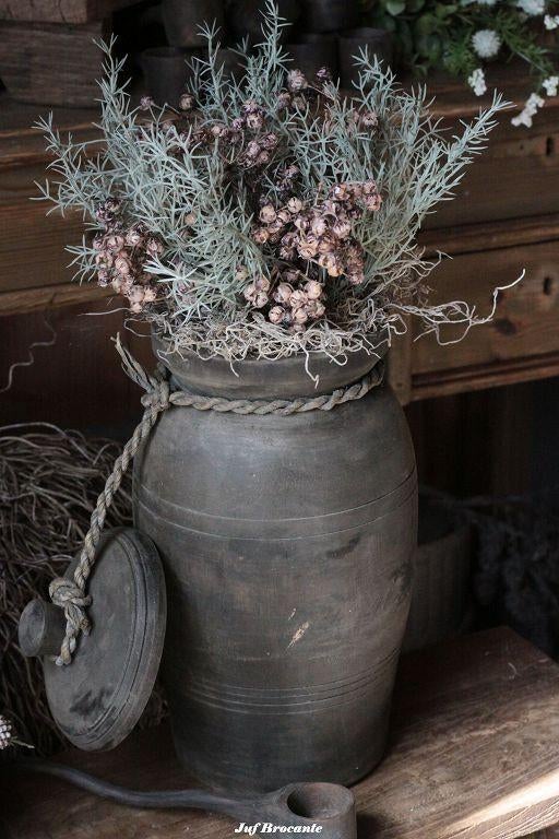 Houten kruik met deksel, compleet met groen en ilex, Www.jufbrocante.nl, Www.jufbrocante.nl, Nieuw, Ophalen of Verzenden