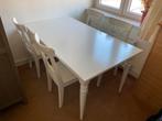 Eettafel wit “Rosentorp” Ikea, uitschuiftafel met 4 stoelen, Ophalen, Gebruikt, 50 tot 100 cm, Vijf personen of meer