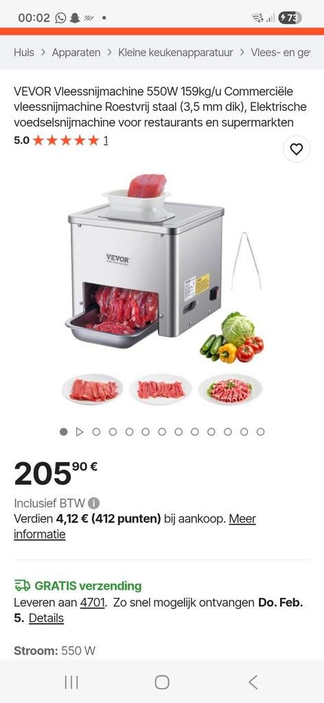 Vleessnijmachine/goenten/kip 3,5mm - Commercieel & Roestvrij, Ophalen of Verzenden, Nieuw in verpakking