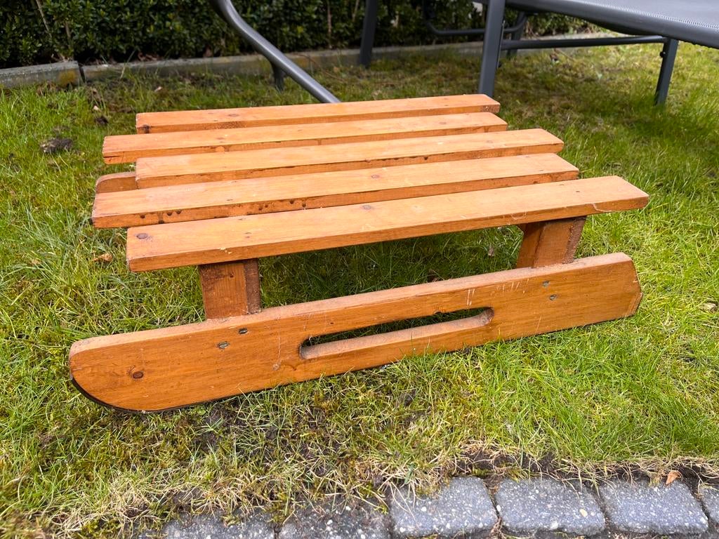 Vintage houten Slee voor op sneeuw, Kinderen en Baby's, Speelgoed | Buiten | Sleeën, Ophalen, Hout