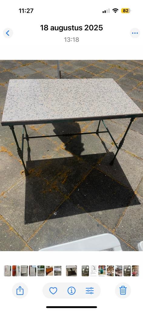 Franse granieten vintage terras tafel, Ophalen, Gebruikt, 100 tot 150 cm, Overige materialen