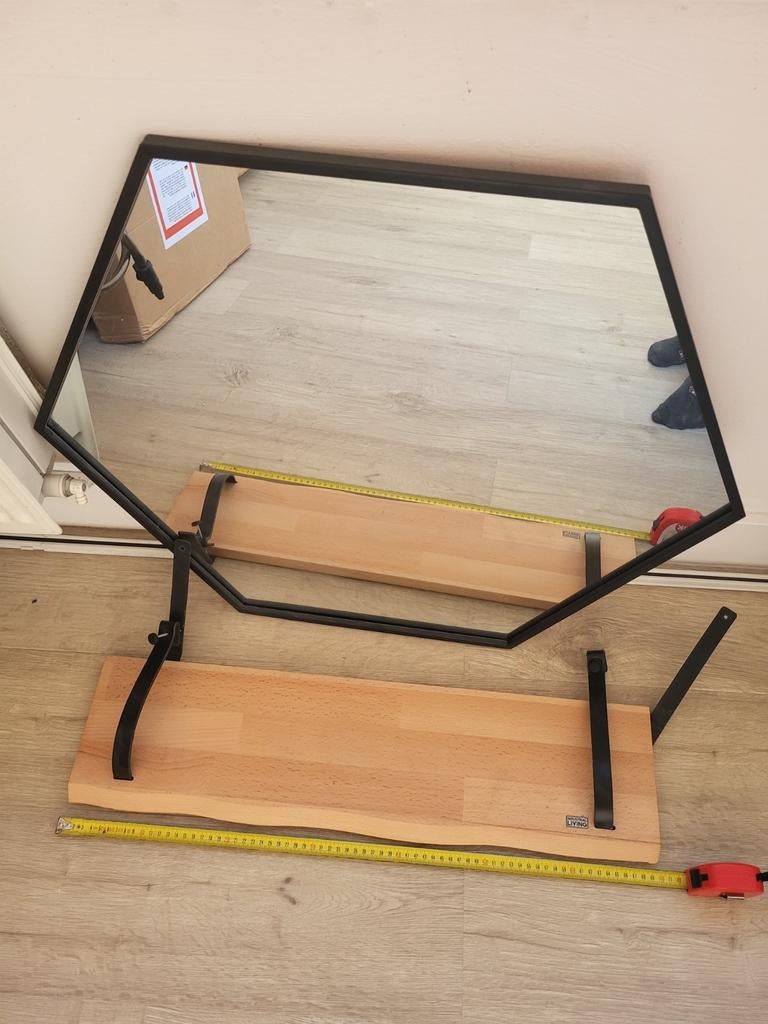 Zwarte hexagon spiegel 73x63 cm, Ophalen, Minder dan 50 cm, Nieuw, Minder dan 100 cm
