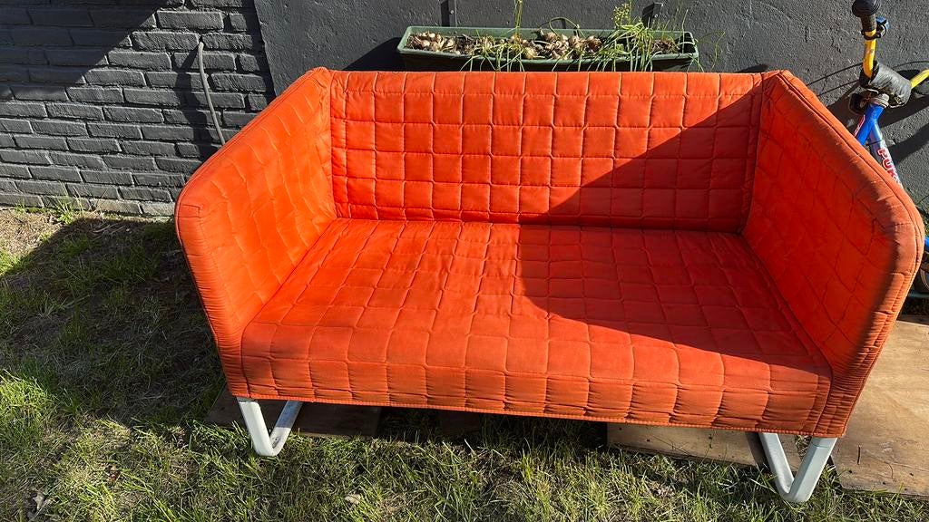 Ikea knopparp bank oranje, Gebruikt, 150 tot 200 cm, Tweepersoons, 75 tot 100 cm