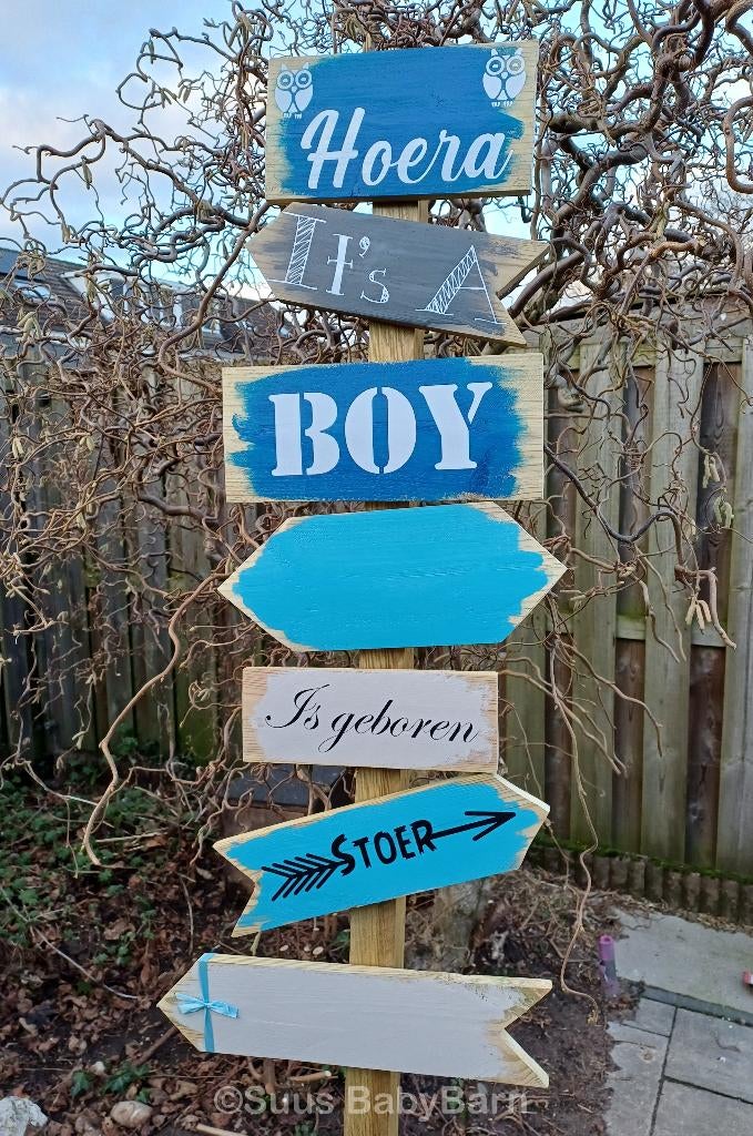 Wegwijzer Geboortebord Blauw, Grijs, Wit voor jongen., Ophalen of Verzenden, Nieuw, Geboortebord
