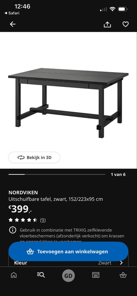 Ikea Nordviken uitschuifbare eettafel zwart, Huis en Inrichting, Tafels | Eettafels, Gebruikt, 50 tot 100 cm, 150 tot 200 cm, Vier personen