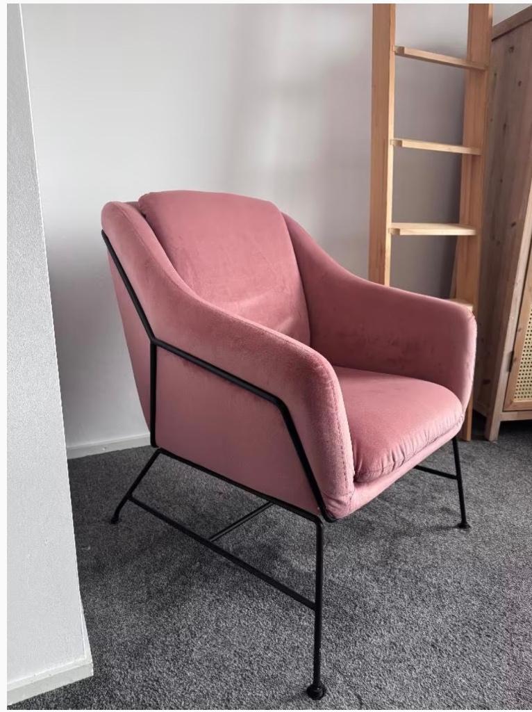Roze velvet fauteuil, Huis en Inrichting, Ophalen, Zo goed als nieuw, Minder dan 75 cm, 50 tot 75 cm
