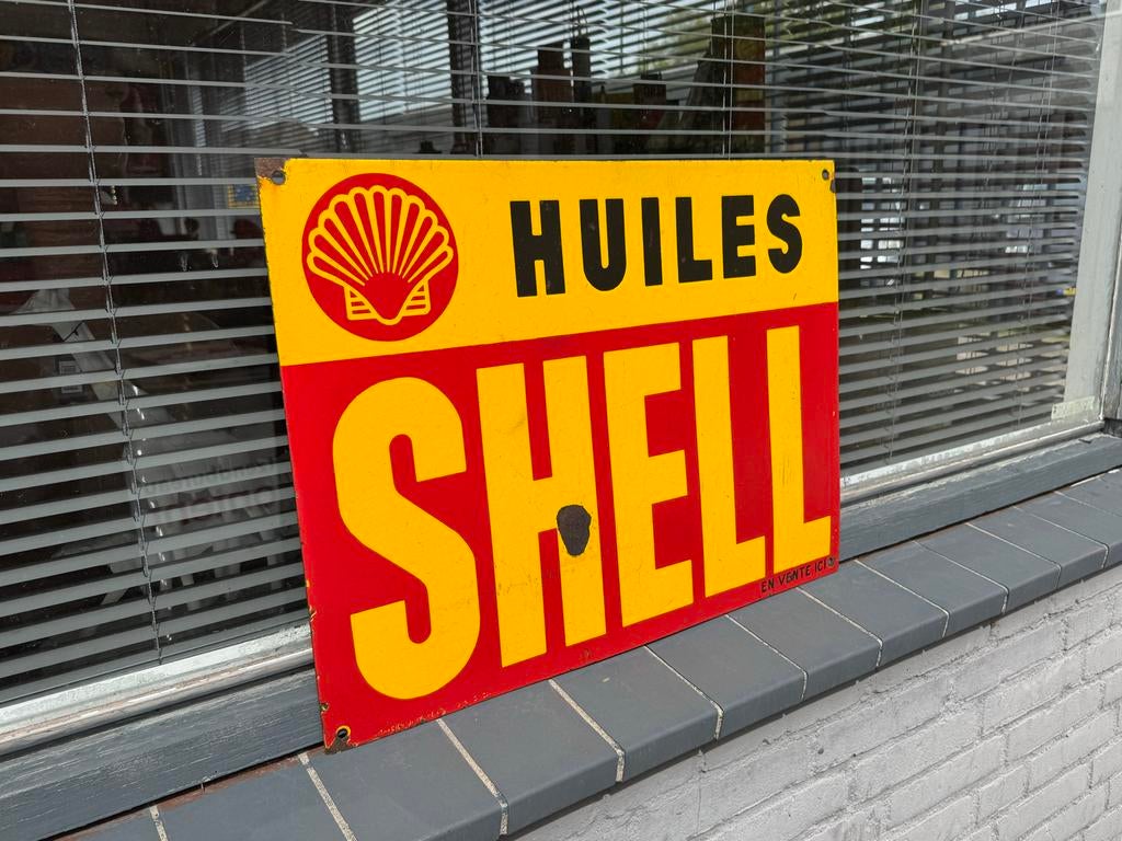 Vintage Shell Emaille Reclamebord - Huiles Shell, Ophalen of Verzenden