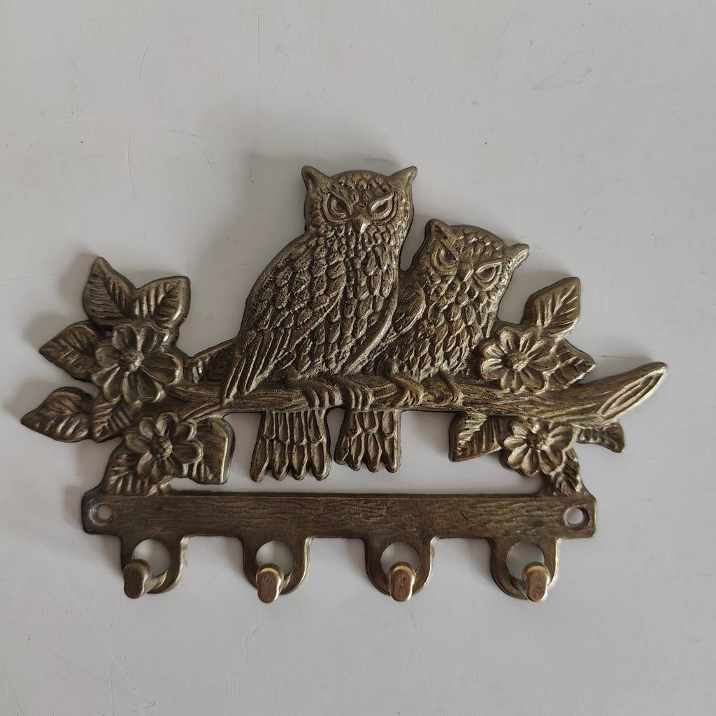 Messing kapstokje/sleutelbord uilen vintage, Antiek en Kunst, Ophalen of Verzenden