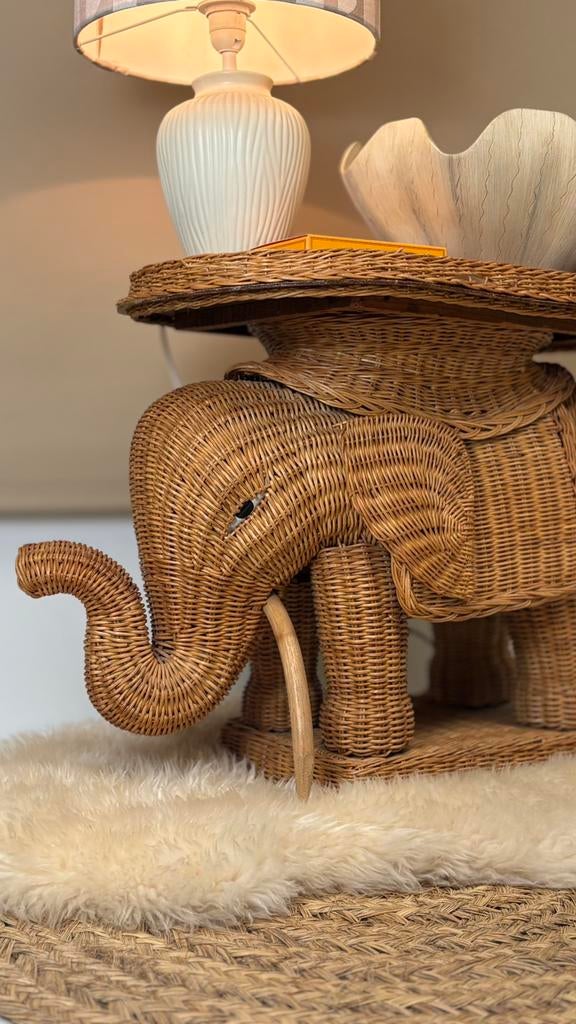 Origineel vintage rotan olifant plant/ bijzettafel dienblad, Ophalen, Vintage, Overige materialen, .