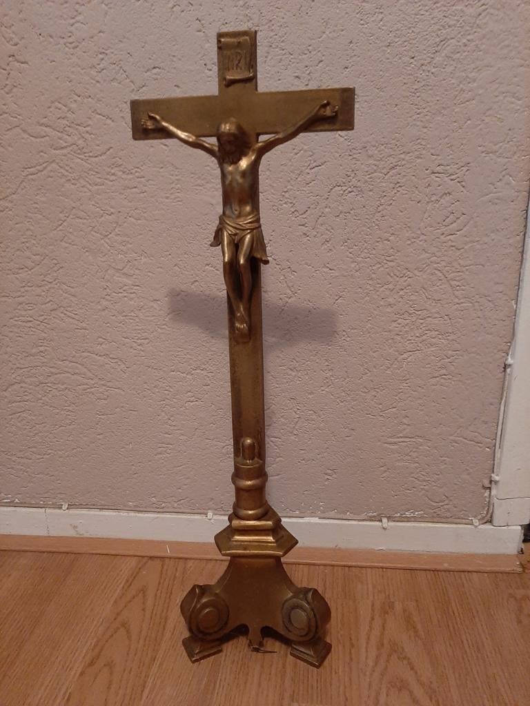 Antiek koperen religieus beeld, Antiek en Kunst, Antiek | Religie, Ophalen of Verzenden