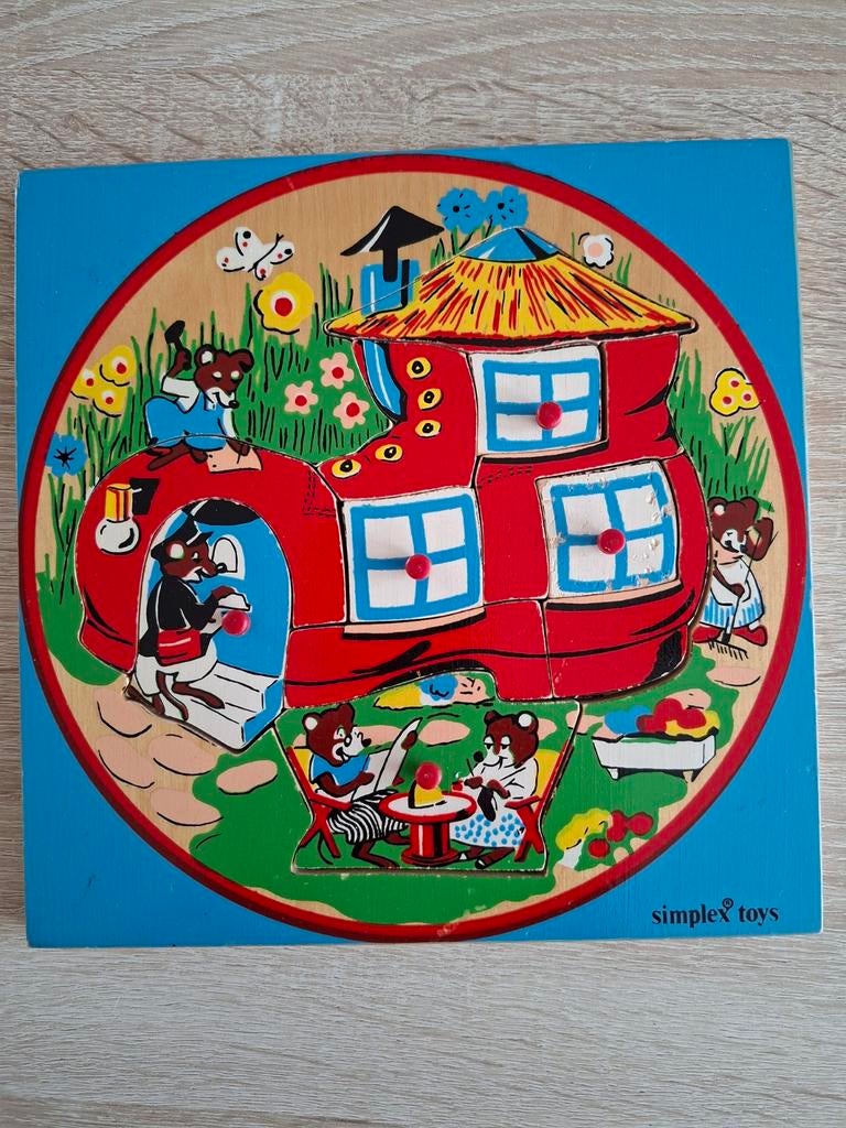 Vintage houten puzzel Simplex Toys - Het huis in de schoen, 2 tot 4 jaar, Gebruikt, 10 tot 50 stukjes, Ophalen of Verzenden