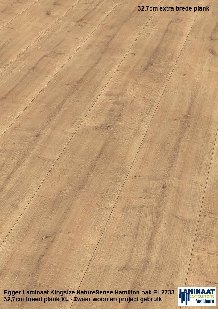 Kingsize Laminaat Hamilton Eik EL2733 32,7cm brede plank 8mm, 32,7cm brede plank laminaat warm natuur eiken kleur, Bruin, 75 m² of meer