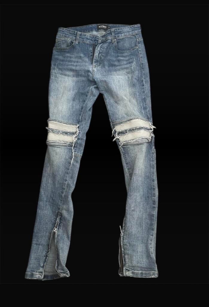 RIVERO Jeans - Blauw met ritsen en scheuren - Maat W30, Kleding | Dames, Spijkerbroeken en Jeans, Verzenden, Zo goed als nieuw
