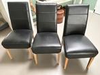4, 6 of 8 zwart lederen eetkamerstoelen, Huis en Inrichting, Klassiek, modern, Gebruikt, Zwart, Ophalen of Verzenden