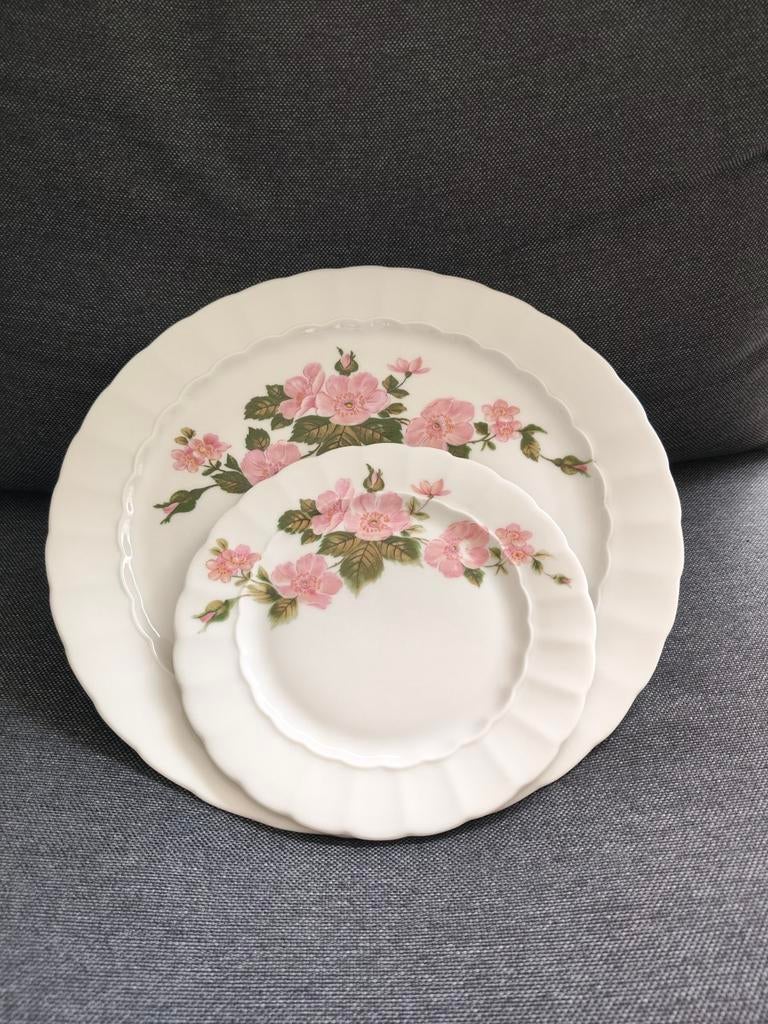 Vintage Gebakstel Eschenbach Bavaria - Roze Bloemmotief, Huis en Inrichting, Keuken | Servies, Ophalen, Gebruikt, Porselein, Bord(en)