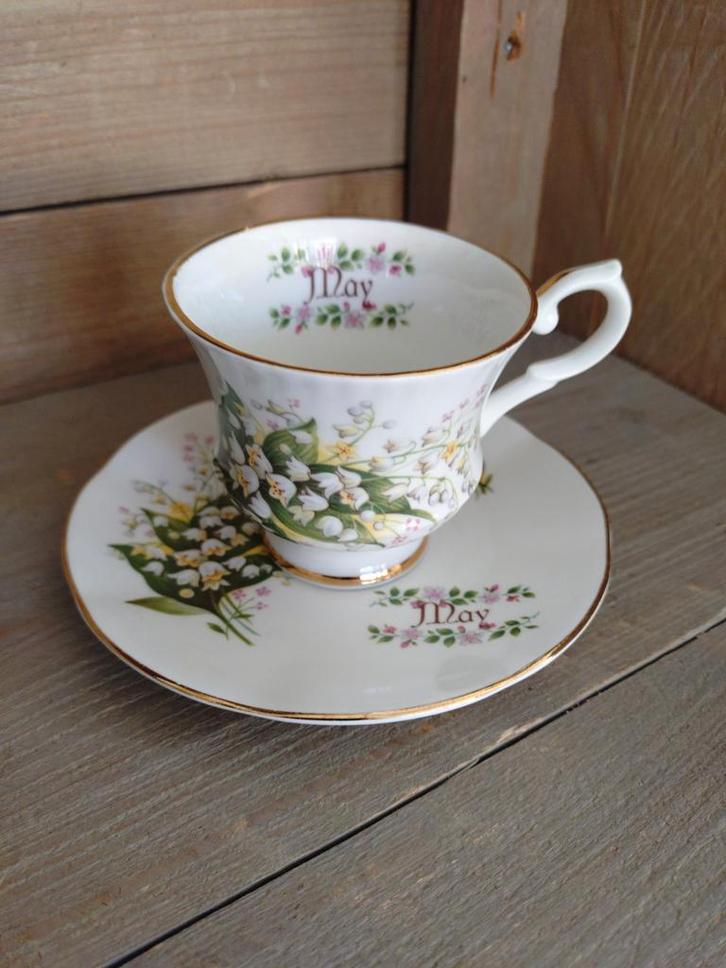 Vintage SPRINGFIELD maand Mei Kop en Schotel - Lelietjes-va, Antiek en Kunst, Antiek | Servies los, Ophalen of Verzenden