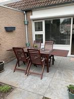 IKEA Tuinset: Uitklapbare tafel, 4 stoelen, 2 krukjes, Tuin en Terras, Tuinsets en Loungesets, Ophalen, Gebruikt, Eettafel, 6 zitplaatsen