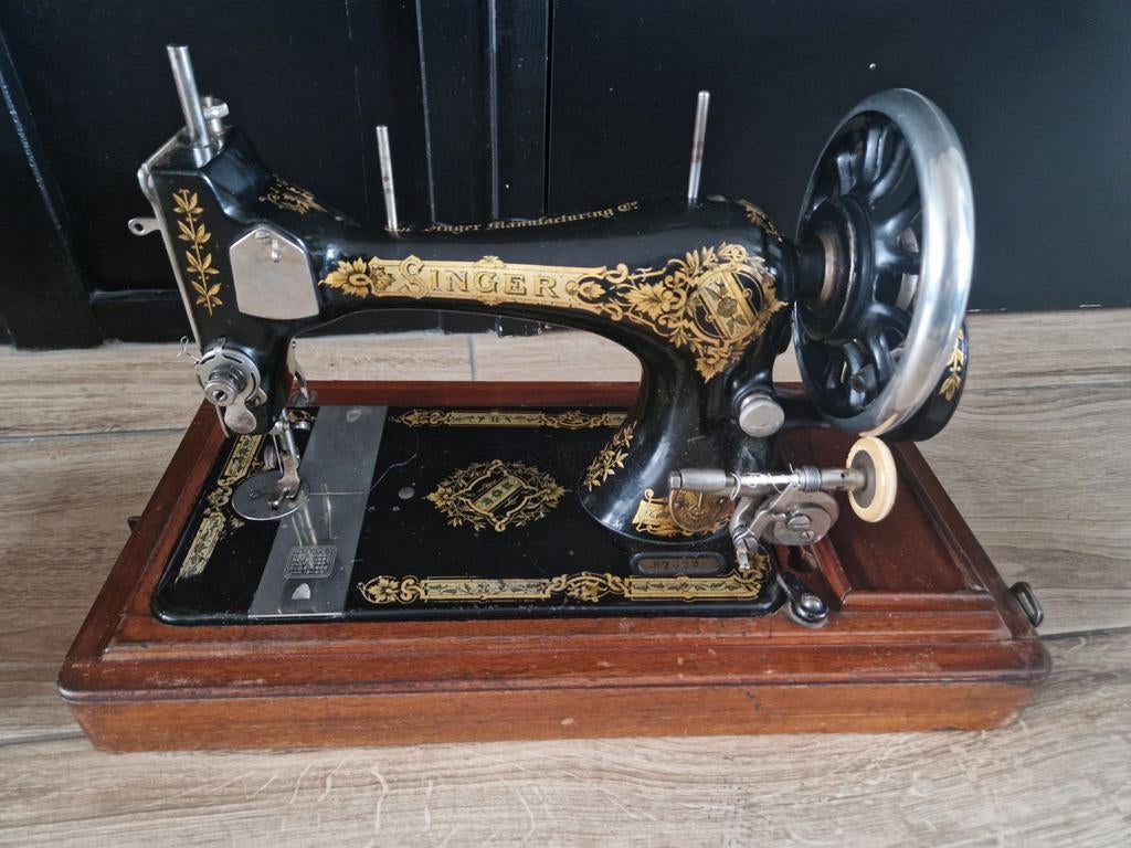 Antieke Singer Naaimachine uit 1906 - met houten kap, Ophalen of Verzenden