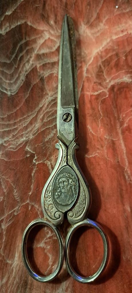 Antieke schaar met religieuze afbeeldingen - Maria & Jezus, Antiek en Kunst, Ophalen of Verzenden