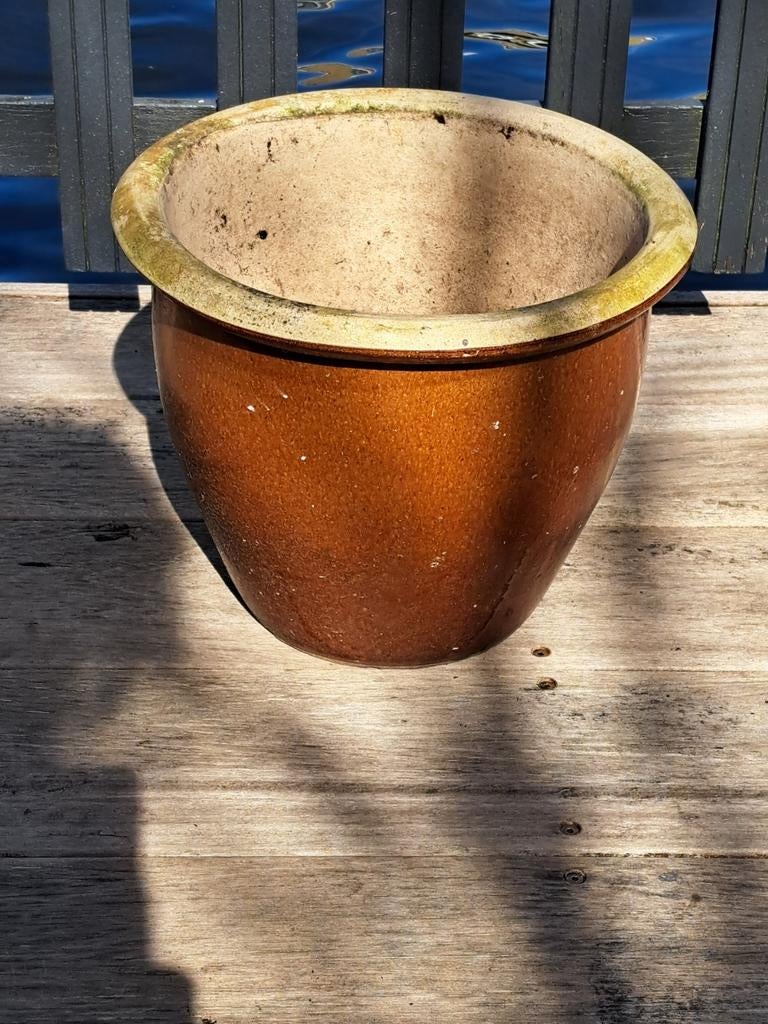 Grote cognac kleurige buiten bloempot, Tuin en Terras, Bloempotten, Ophalen of Verzenden, Rond, Kunststof