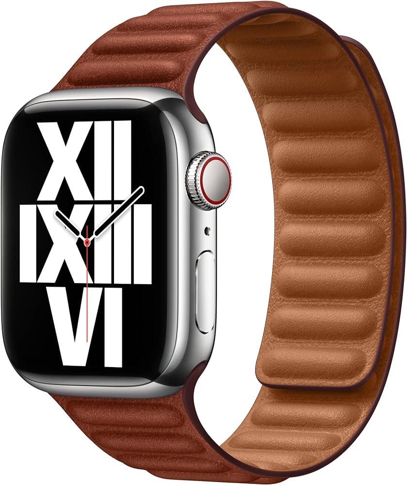 Apple Watch Leather Link Umber M/L, Telecommunicatie, Wearable-accessoires, Nieuw, Bandje, Ophalen of Verzenden