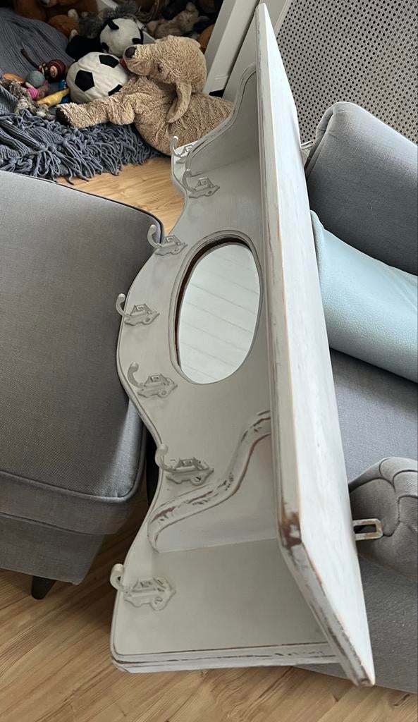 Brocante kapstok met spiegel en 7 haken, Gebruikt, Minder dan 100 cm, Hout, Ophalen