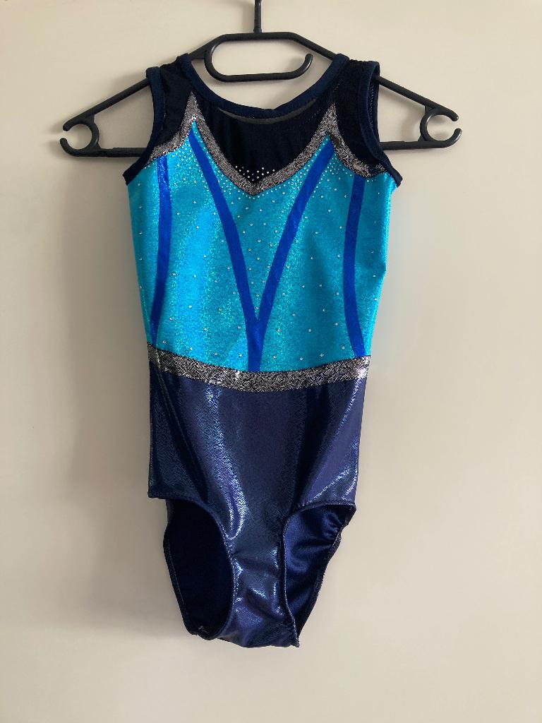 Turnpakje maat 134 (+ broekje), Sport en Fitness, Turnen, Blauw, Zo goed als nieuw, Turnpak(je), Kindermaat 122 t/m 140