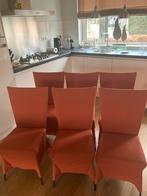 6 moderne, oranje eetkamerstoelen, Overige kleuren, Ophalen of Verzenden, Zo goed als nieuw, Vijf, Zes of meer stoelen