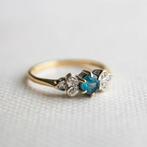 Vintage 9ct goud cluster ring met Topaas & Diamant - 16, Sieraden, Tassen en Uiterlijk, Ophalen of Verzenden, Met edelsteen, Dame