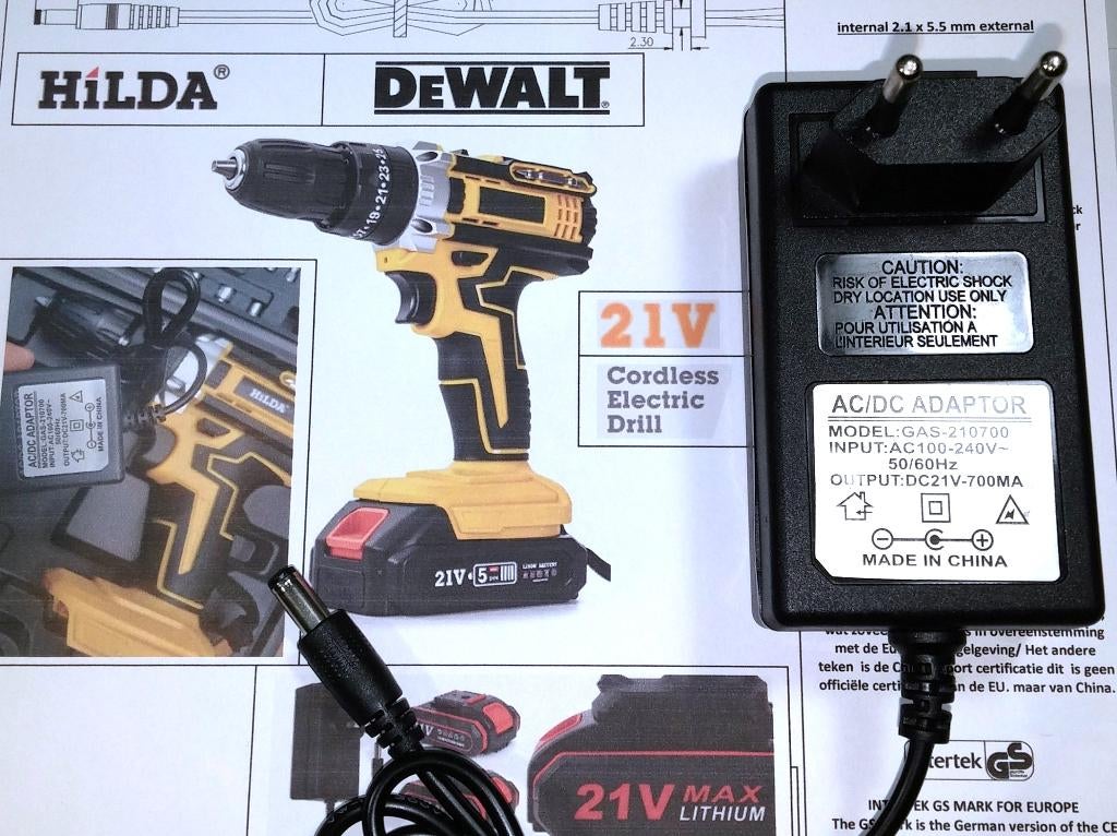 GAS-210700 HiLDA 21V 0.7A 15W Adapter Li-ion Oplader DeWALT, Audio, Tv en Foto, Opladers, Ophalen of Verzenden, Zo goed als nieuw