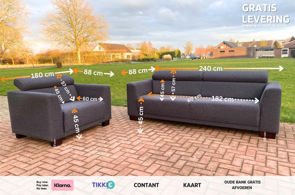 Montèl Donkergrijze Stoffen Bankstel-  Gratis Levering NL, Huis en Inrichting, Banken | Bankstellen, 250 tot 300 cm, Hoekbank