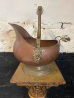 Vintage antieke koperen kolenkit ketel delfts blauwe grepen, Ophalen of Verzenden, Koper