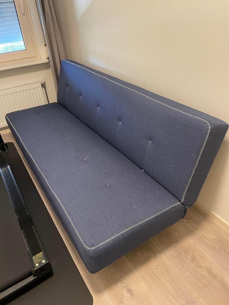 Compacte slaapbank/futon - Blauw - Zo goed als nieuw, Ophalen, 100 cm, Eenpersoons, Blauw