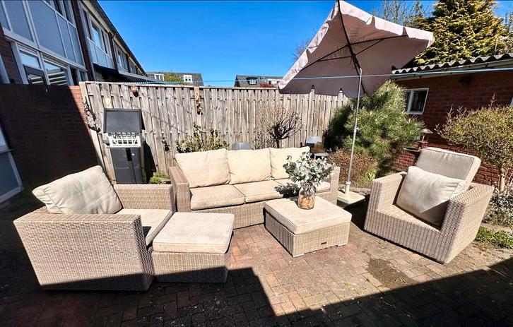 Complete lounge tuinset Kees Smit, Tuin en Terras, Tuinsets en Loungesets, Zo goed als nieuw, Loungeset, Wicker, 5 zitplaatsen