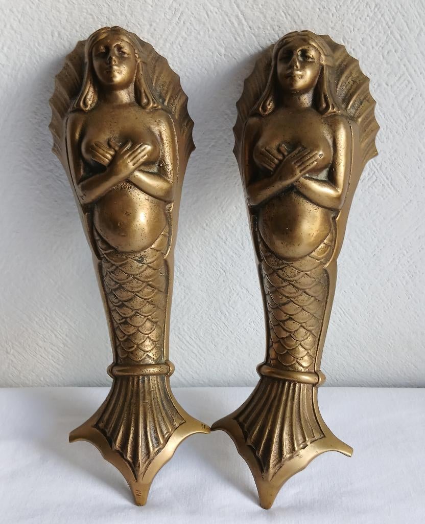 Messing antieke zeemeermin deurgrepen ( art nouveau stijl ), Antiek en Kunst, Ophalen, Koper