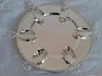 verzilverd bord met parelrand en 6 verzilverde amuse lepels, Verzenden