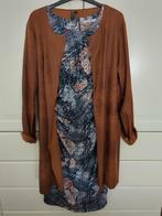 Cadadia jurk (of set) maat 38 dessin beige blauw bruin, Maat 38/40 (M), Blauw, Ophalen of Verzenden, Knielengte