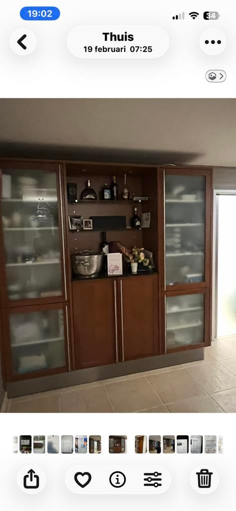 Noten houten keukenkast met marmeren tussenblad, Ophalen, Gebruikt, Klassiek  Modern, 200 cm of meer