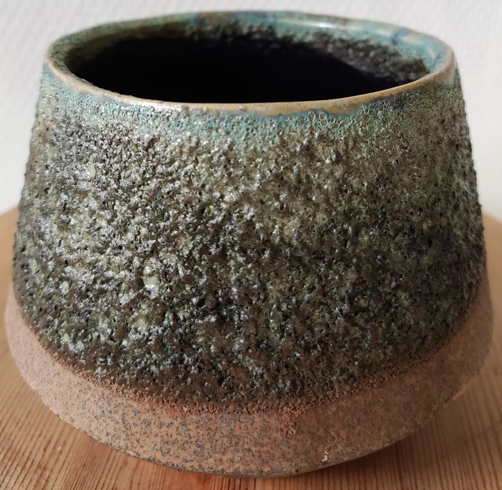 Vintage bloempot / vaasje geglazuurd aardewerk, Rond, Binnen, Ophalen of Verzenden, Zo goed als nieuw