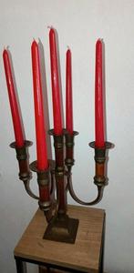 Antieke vintage kaarsenstandaard 5 kaarsen, Ophalen of Verzenden, Koper of Brons